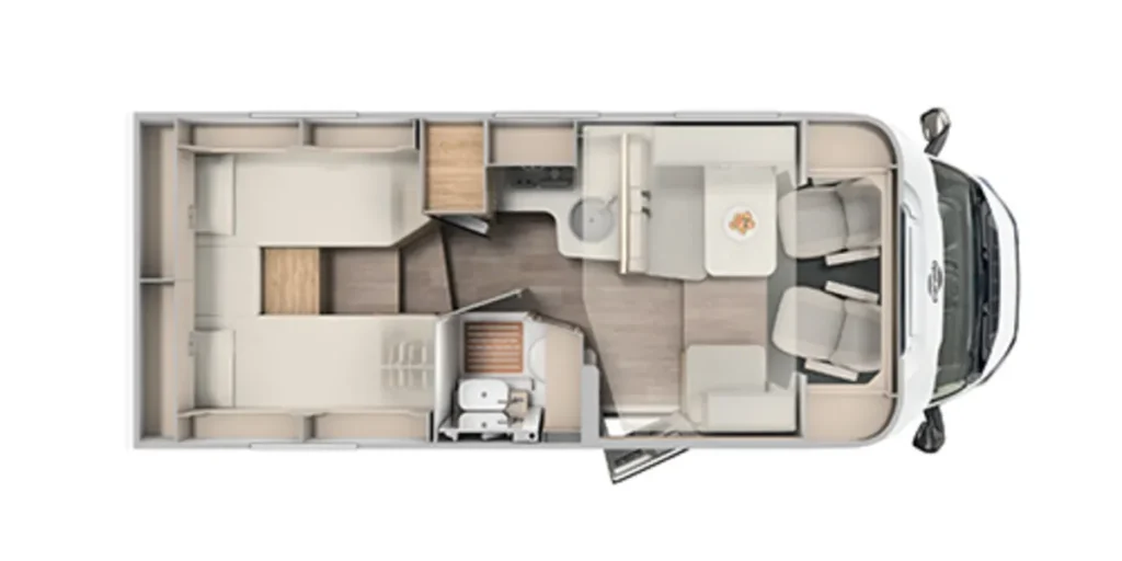 Carado T328 Pro+ Fiat Automaat JustCamper verhuur indeling